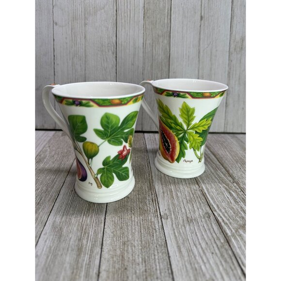 Vtg Crown Trent Fine Bone China Fruit Set of 2 Mugs Kiwi Papaya Pomegranate Fig - Picture 2 of 16